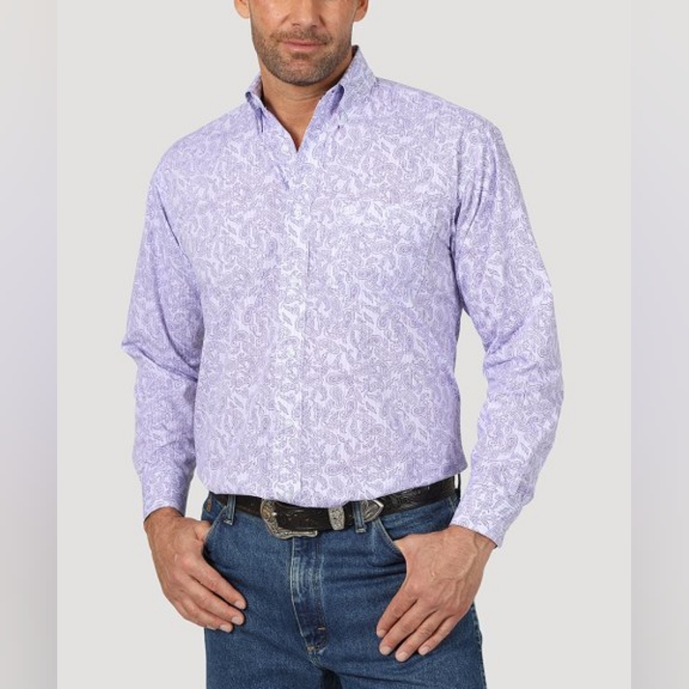 Mens George Strait Collection Wrangler Shirt Extra Large XL Purple Paisley